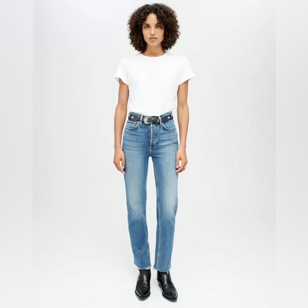 RE/DONE Size 29 Comfort Stretch High Rise Stove Pipe Jeans In Mid 70s Wash